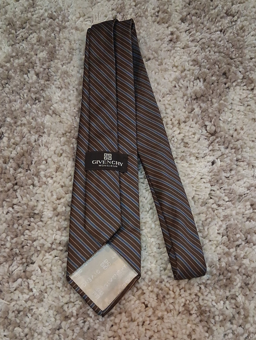 Vintage Givenchy Monsier Brown And Blue Striped Tie